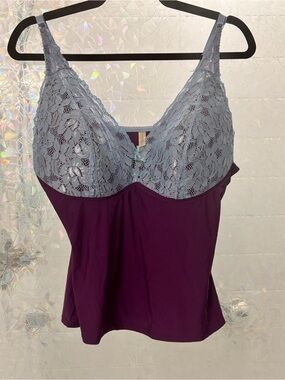 Rhonda Shear Purple Tank with Light Blue Lace Cups